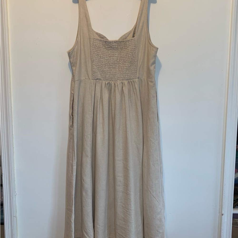 Old Navy Linen Blend Fit & Flare Midi Dress Tan - Picture 5 of 8